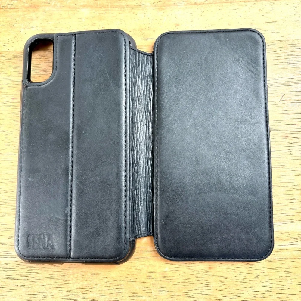 iPhone X, XS Sena black genuine leather wallet folio case
